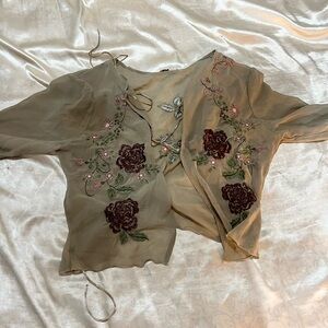 House of CB Floral Embroidered Sheer Blouse